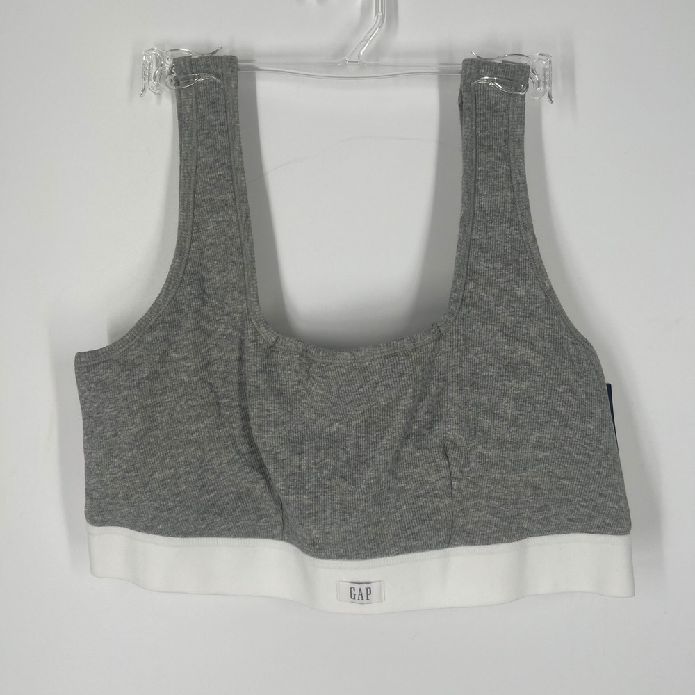 GapBody Women XL Gray Cotton Rib Bralette Square Neck Lounge Bra New